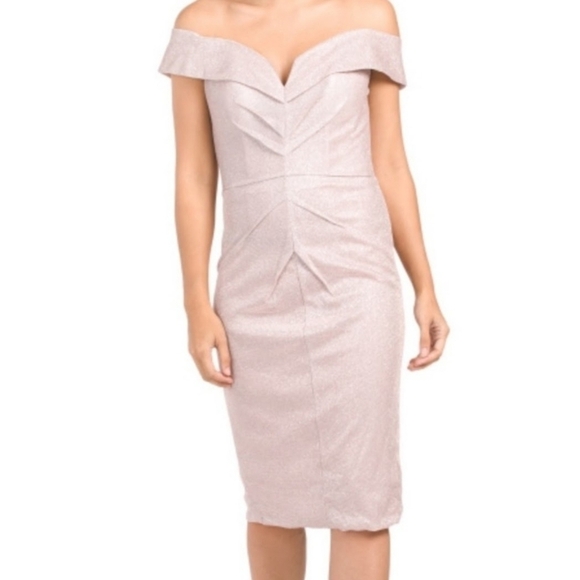 𝅺RENE Ruiz Collection Off-the-Shoulder Cocktail sparkle pink size 6 - Picture 1 of 6